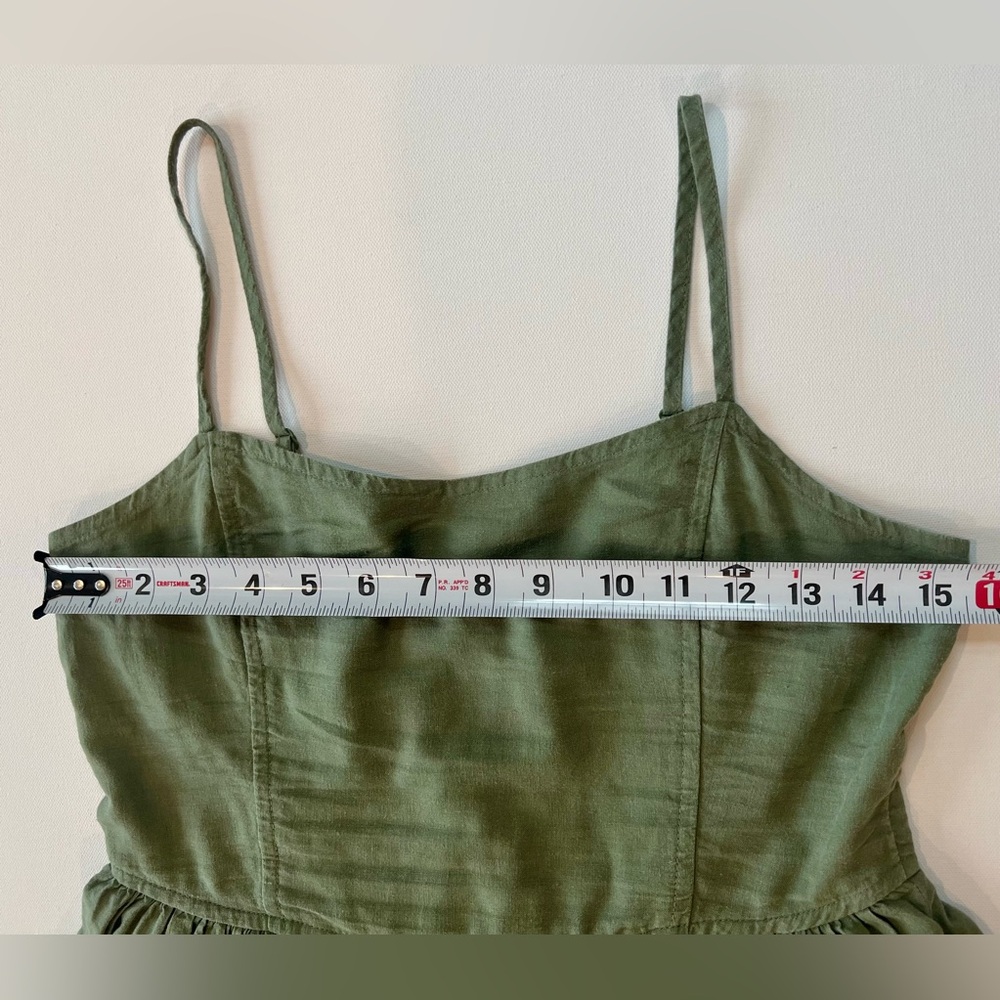 aerie Olive Green/Sage Dress Small Petite Pockets Linen Blend - Picture 9 of 14